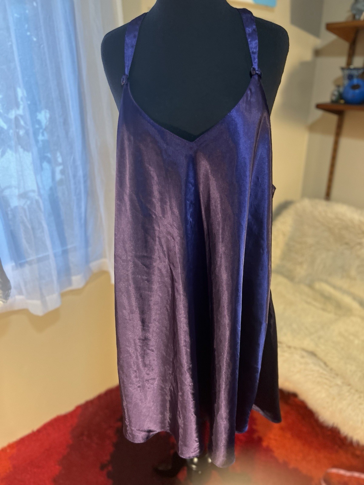 Vintage SATIN CHEMISE Delicate Treasures 3XL Slip Dress Lingerie Nightie Purple