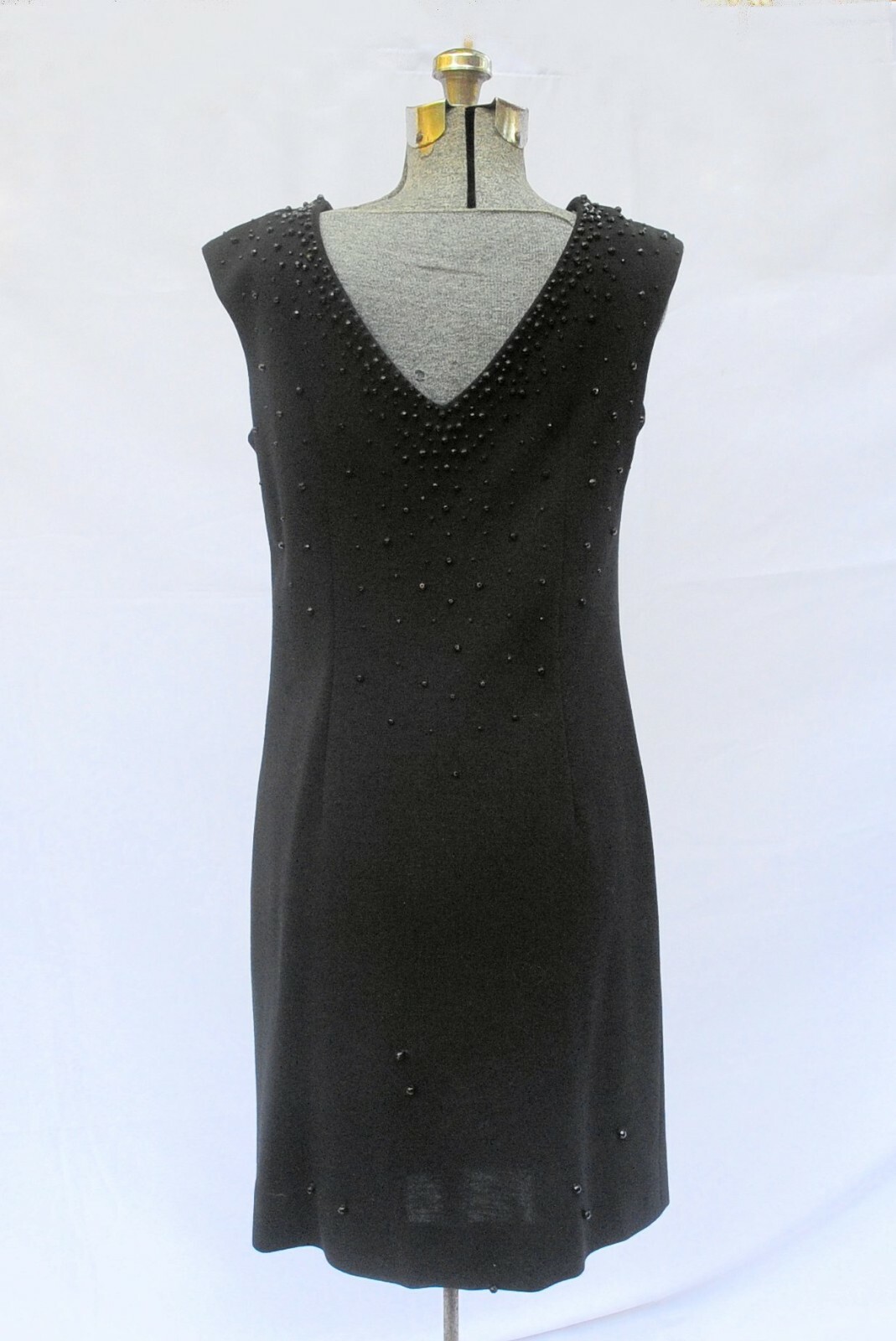 Vintage 60’s Rontini Beaded Black Wool Jersey Dress ILGWU Little Black Dress MED