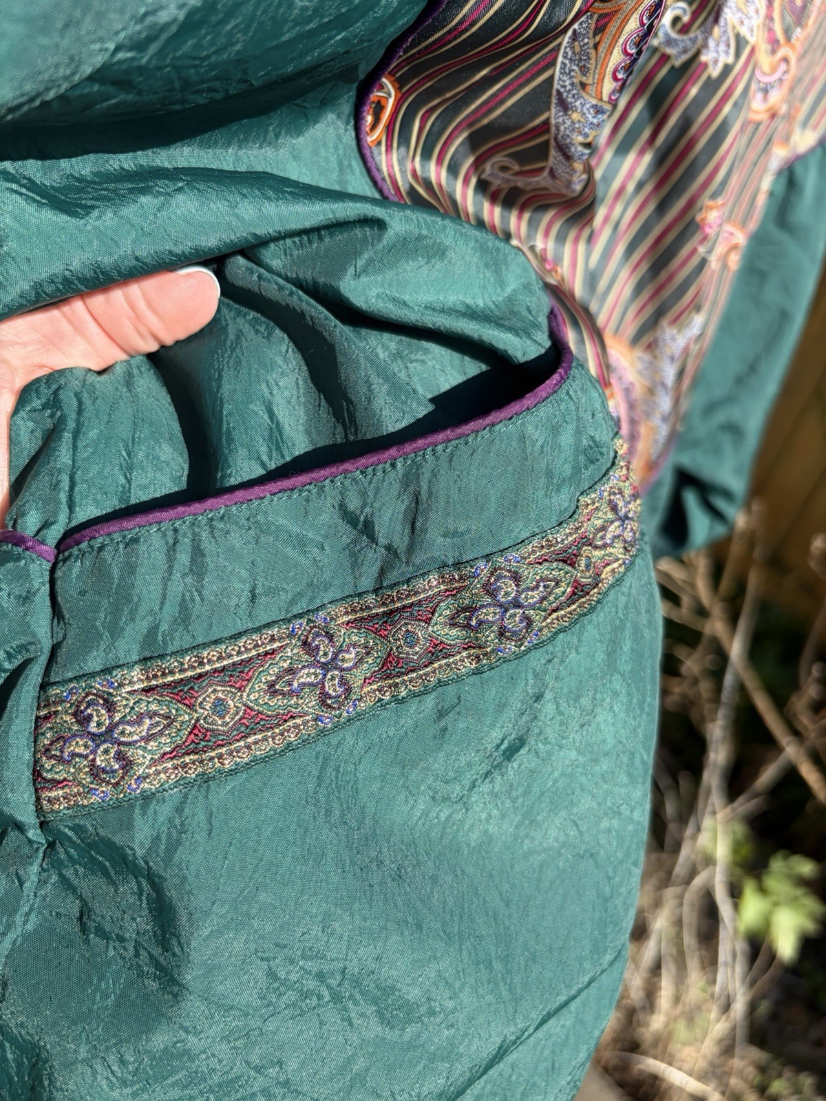 Vintage 90s Paisley Windbreaker Laura Katherine Nylon Jacket Jewel Tone Boho M