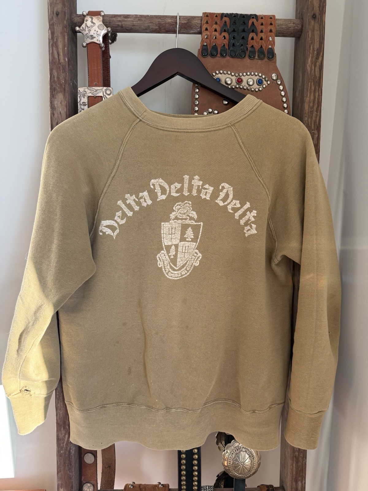 Vintage 50s Delta Delta Delta Flocked Crewneck Boston University Sweatshirt
