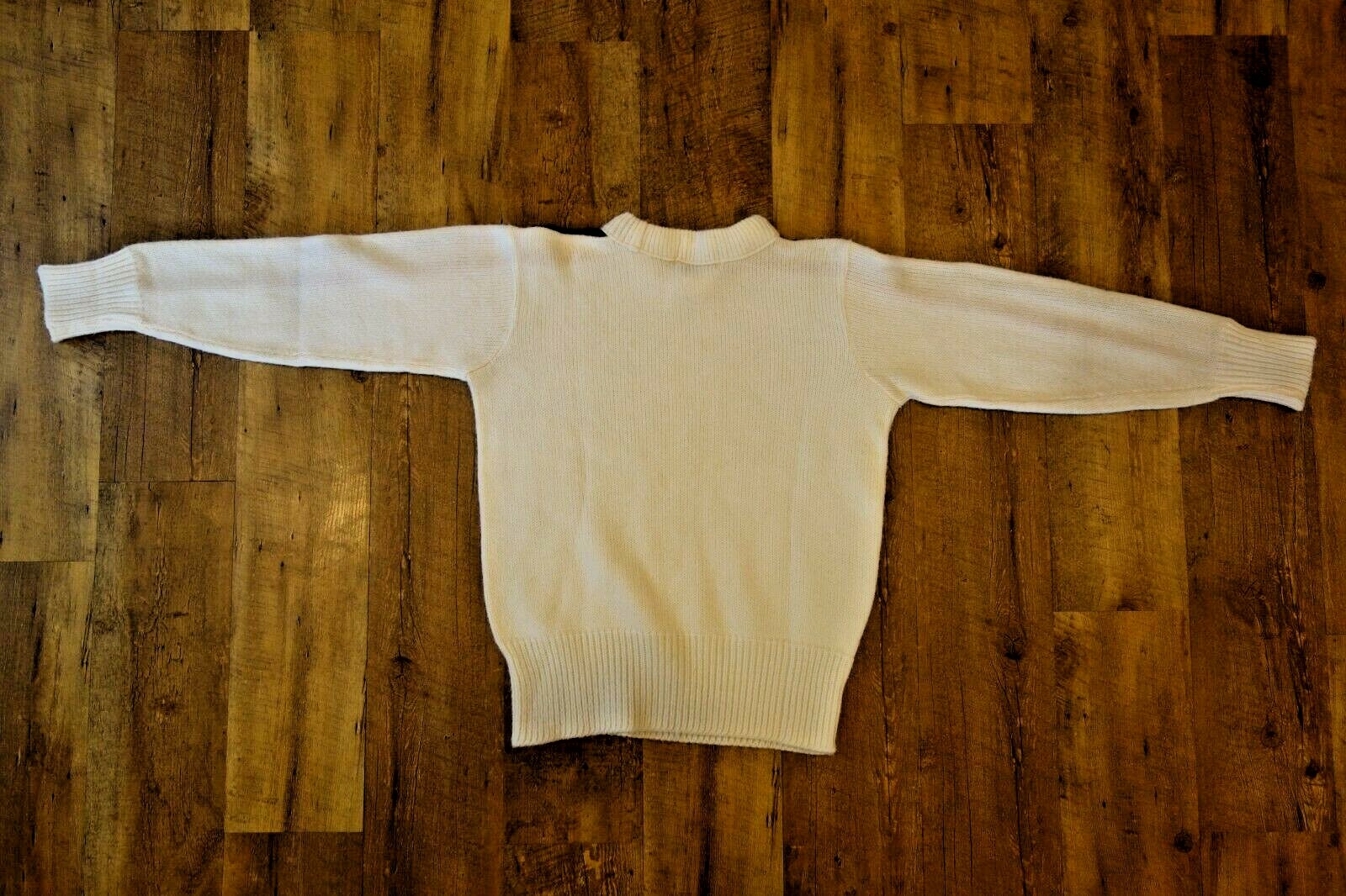Vintage Logan Knitting Mill Cheerleader Crewneck Sweater Small 100% Orlon White