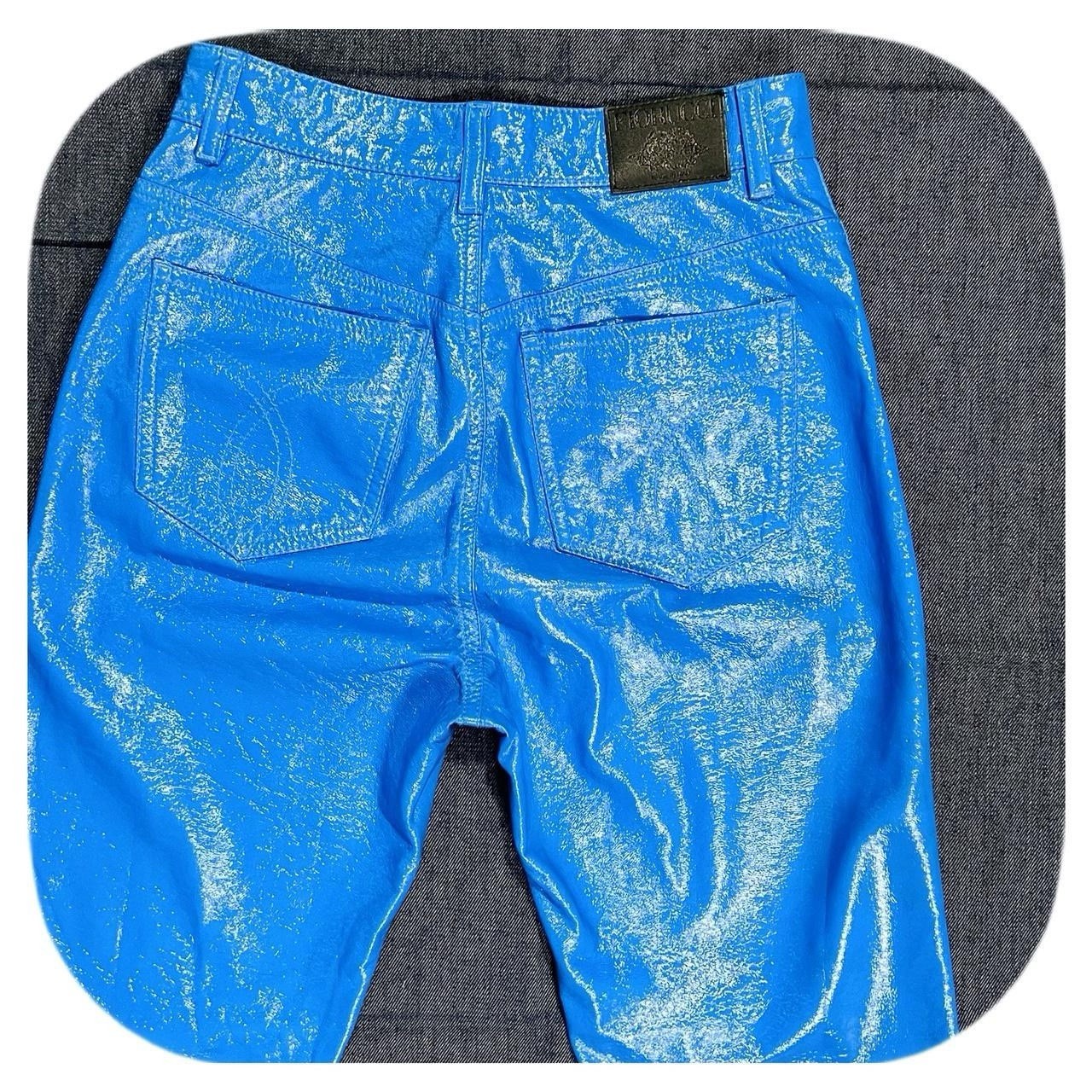 VTG 90s Fiorucci Womens Yves Cobalt Blue Vinyl Pants 26” Made In Italy