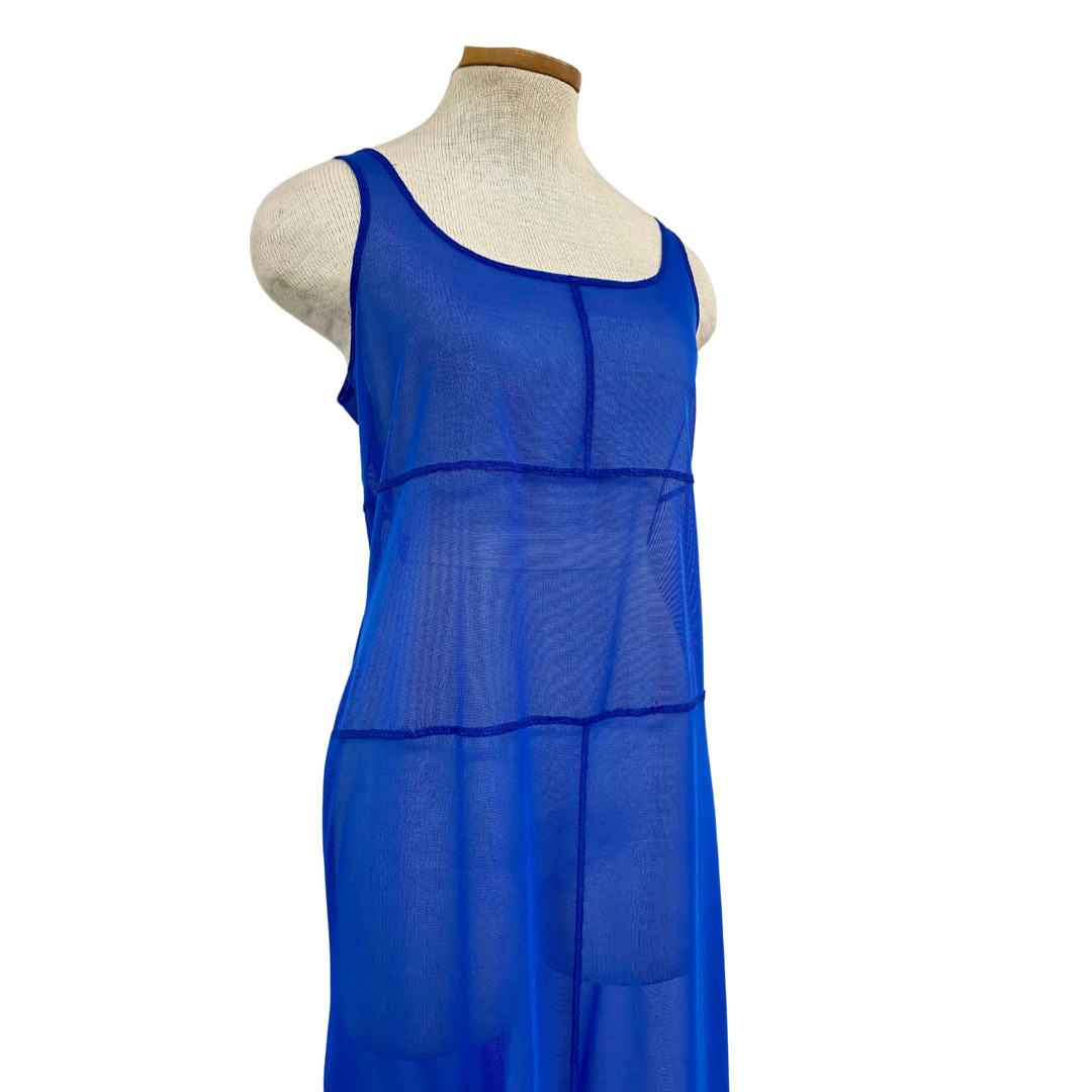 Vtg Vintage 1990s 90s La Blanca Mesh Coverup Sheer Cobalt Patchwork Maxi Dress