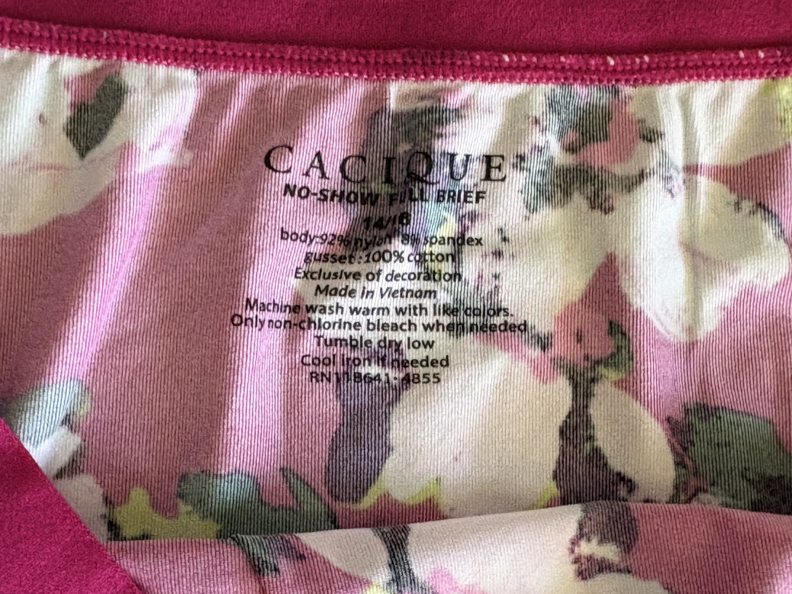 CACIQUE 14/16 Silky Smooth Floral on Fuchsia Brief Panties