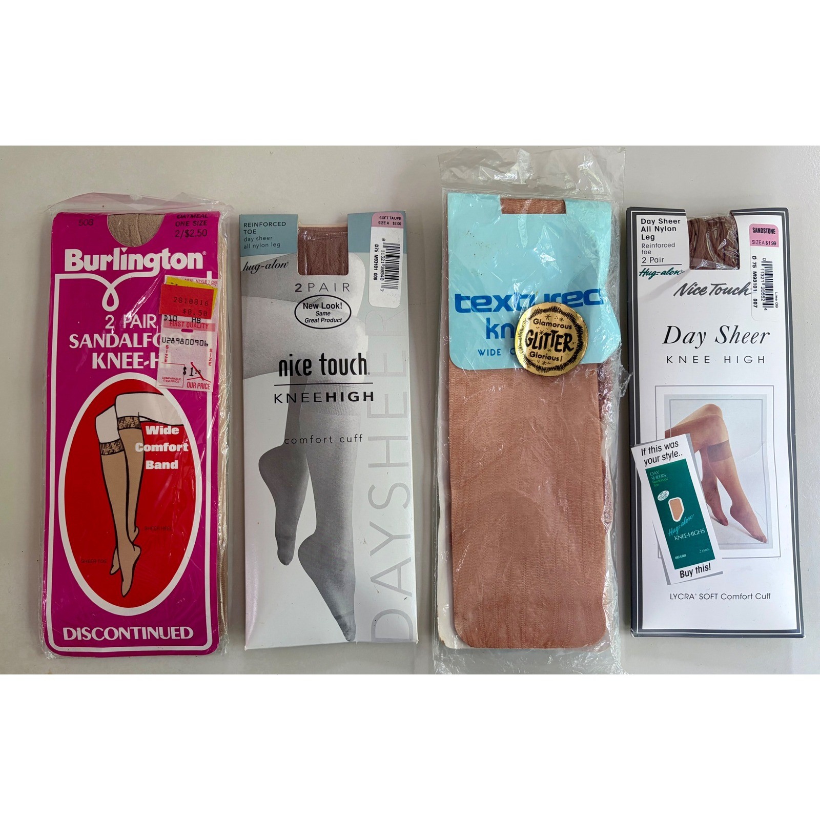 Vintage Knee High Hosiery Lot 4 Pairs Sheer Textured Tan NOS Deadstock