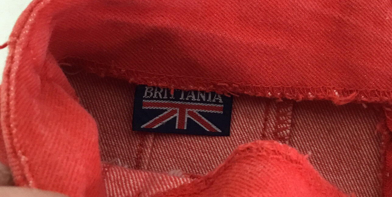 Vintage 80s Brittania Junior Womens Red Denim Pants Zip Up Back/Ankle HONG KONG