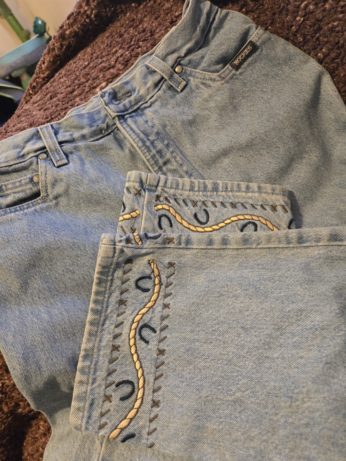 Rockies Vintage Medium Blue Wash High-Waisted Western Straight Leg Jeans Size 13