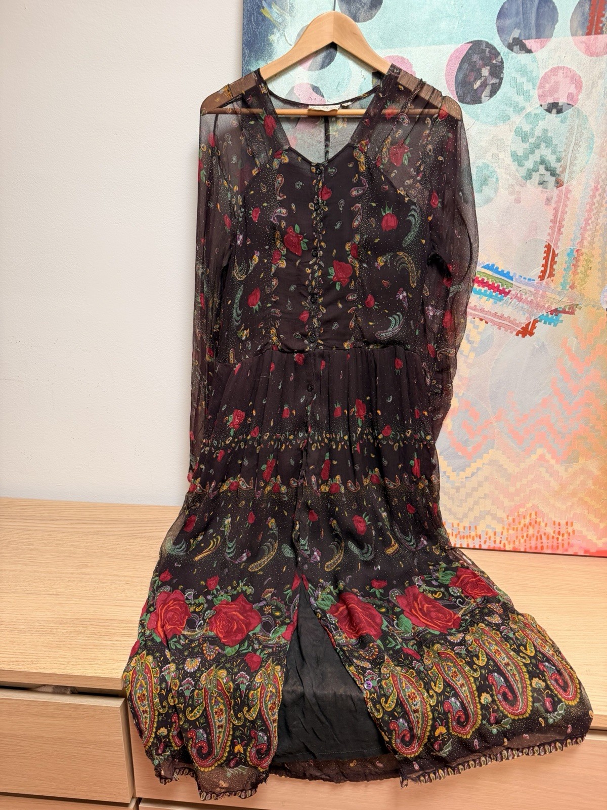 Late 1960s Vintage Miss Selfridge Indian paisley floral Maxi dress Size Medium