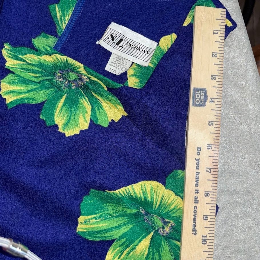 S.L. Fashions KENTUCKY DERBY Shift Dress Blue Green Sleeveless Vintage Boho Chic