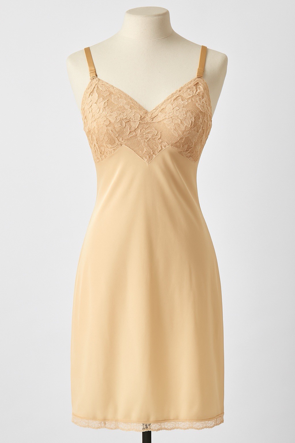 Vintage Vanity Fair Champagne Nylon Slip 36 Lace Bodice Adjustable Straps USA