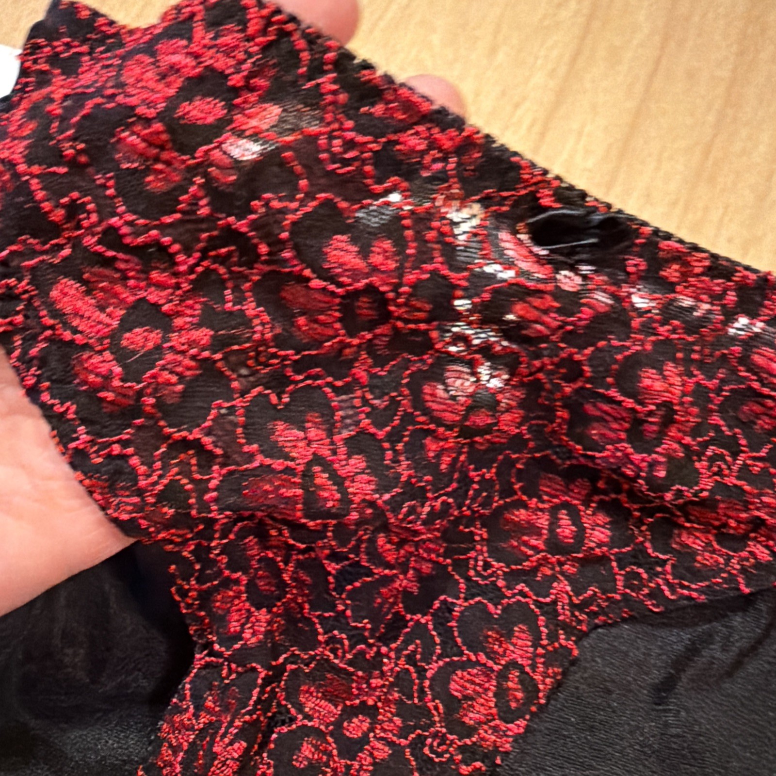 Vintage Jolie Silky Bikini Panties Black With Red Lace Size 7 Second Skin