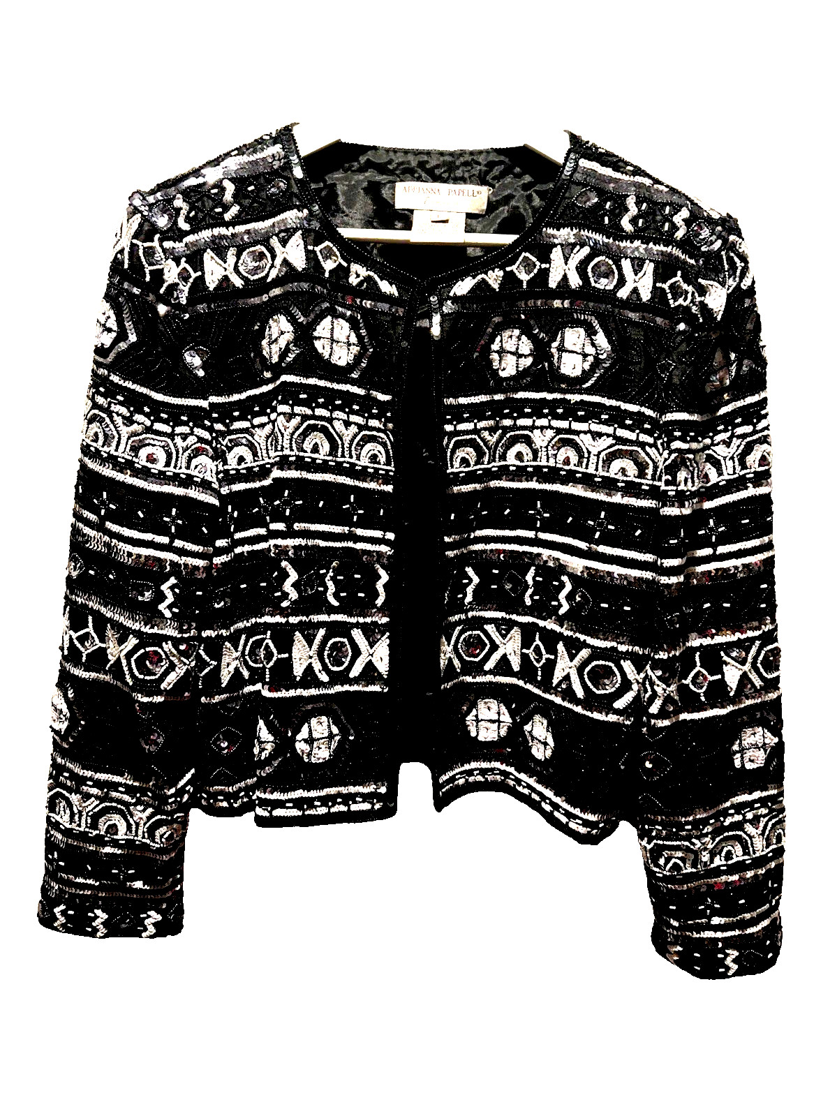 ADRIANNA PAPELL B & W BEADED SEQUINS-Vintage Jacket E/C LARGE