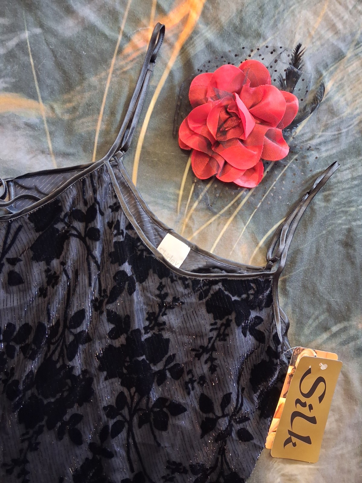 Vintage Shirley Of Hollywood Lingerie Large Black Silk Open Tie Babydoll New Y2K