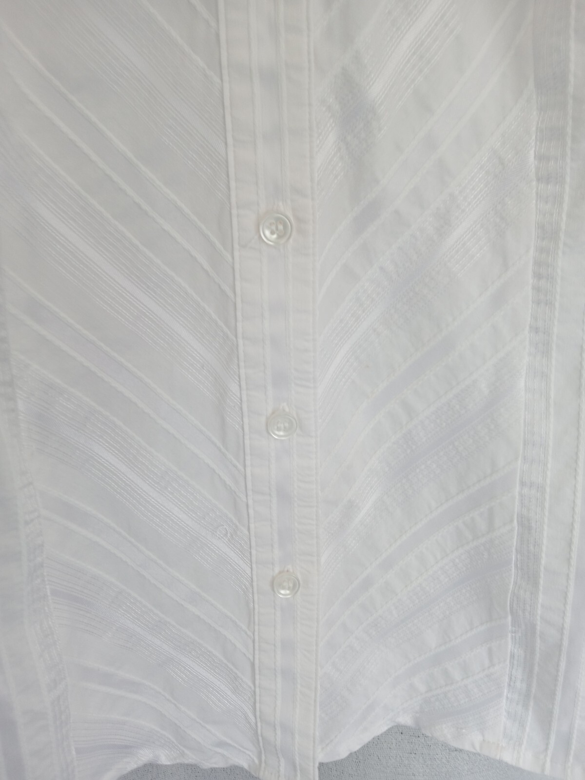 Vintage Sandra Ingrish Crisp White Shadow Stripe Button Up Blouse, Long Sleeve L