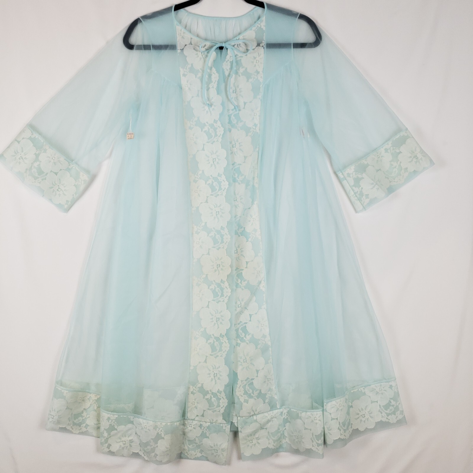 Vtg Sears Double Chiffon Long Robe Womens 32-34 (S/XS) Peignoir Sky Blue NWT
