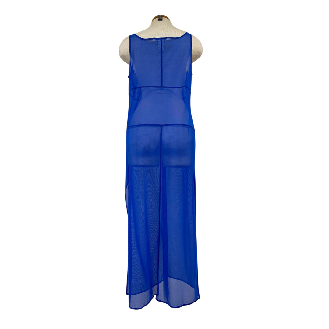 Vtg Vintage 1990s 90s La Blanca Mesh Coverup Sheer Cobalt Patchwork Maxi Dress