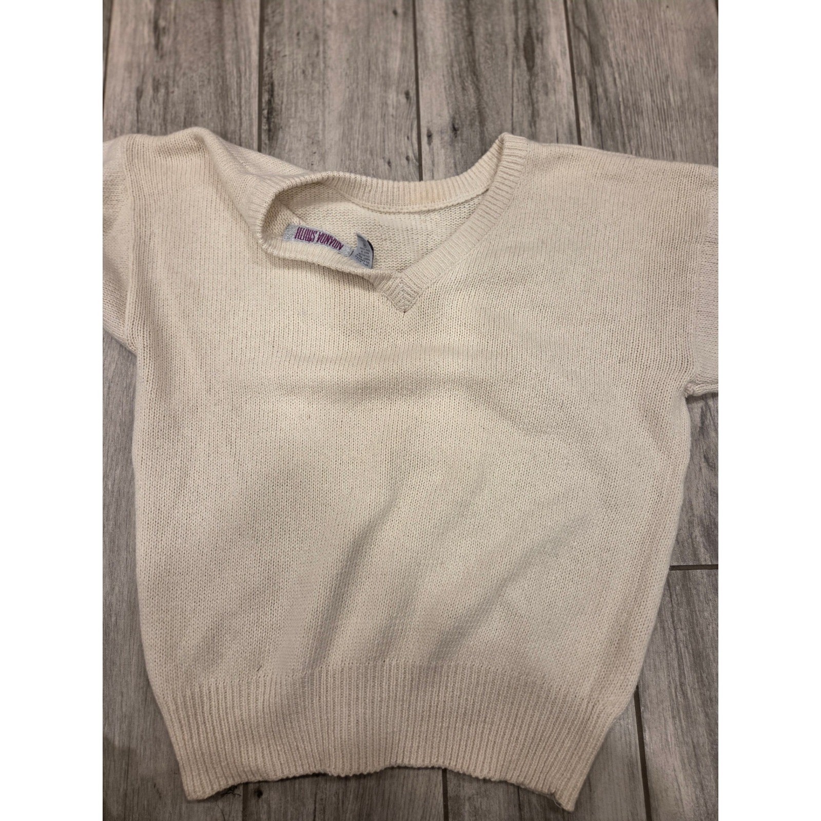 Amanda Smith Vintage Silk Angora Blend Sequin Floral Knit Sweater Cream Womens M
