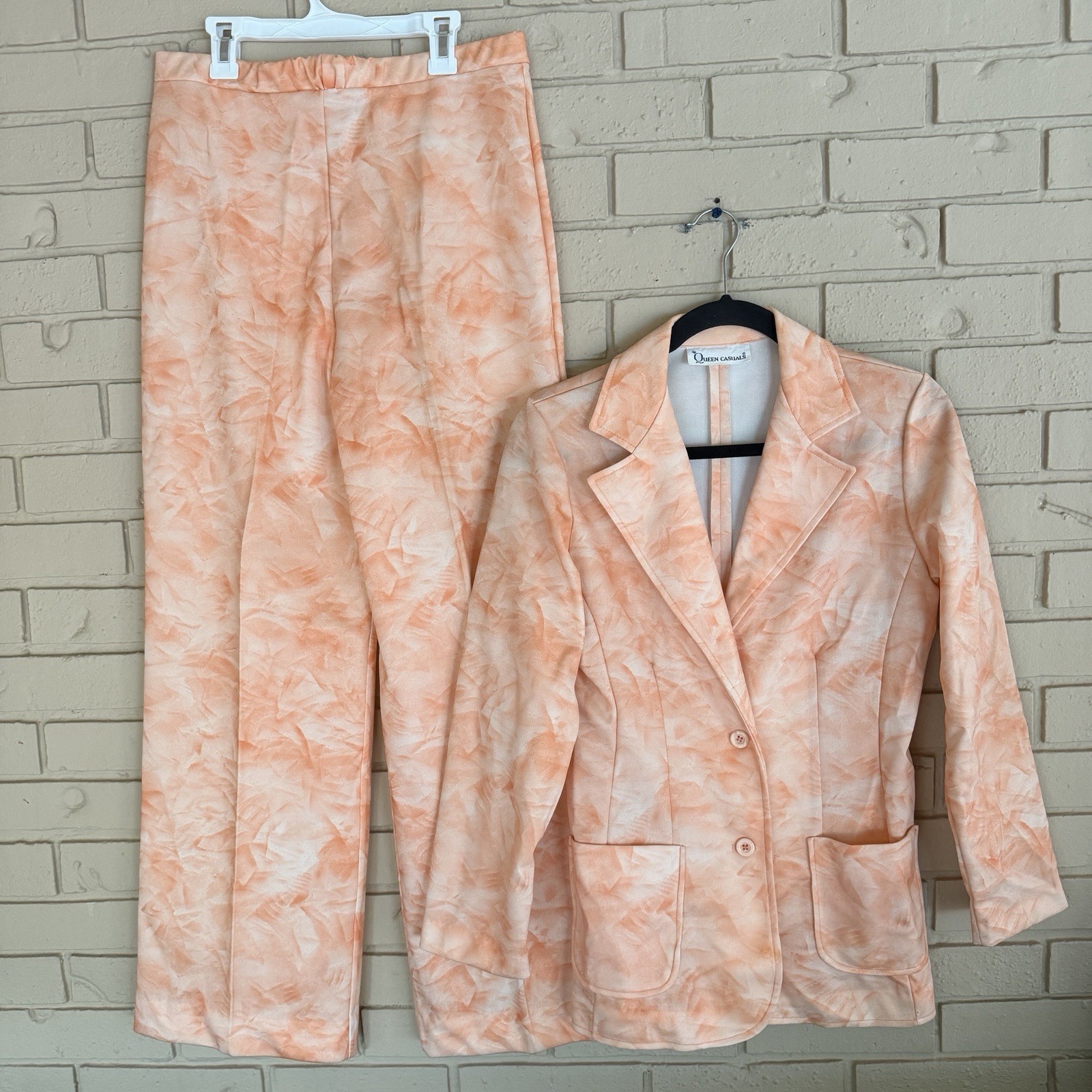 Vintage 70s Women’s Leisure Suit Size S Peach Polyester Disco Going Out Power