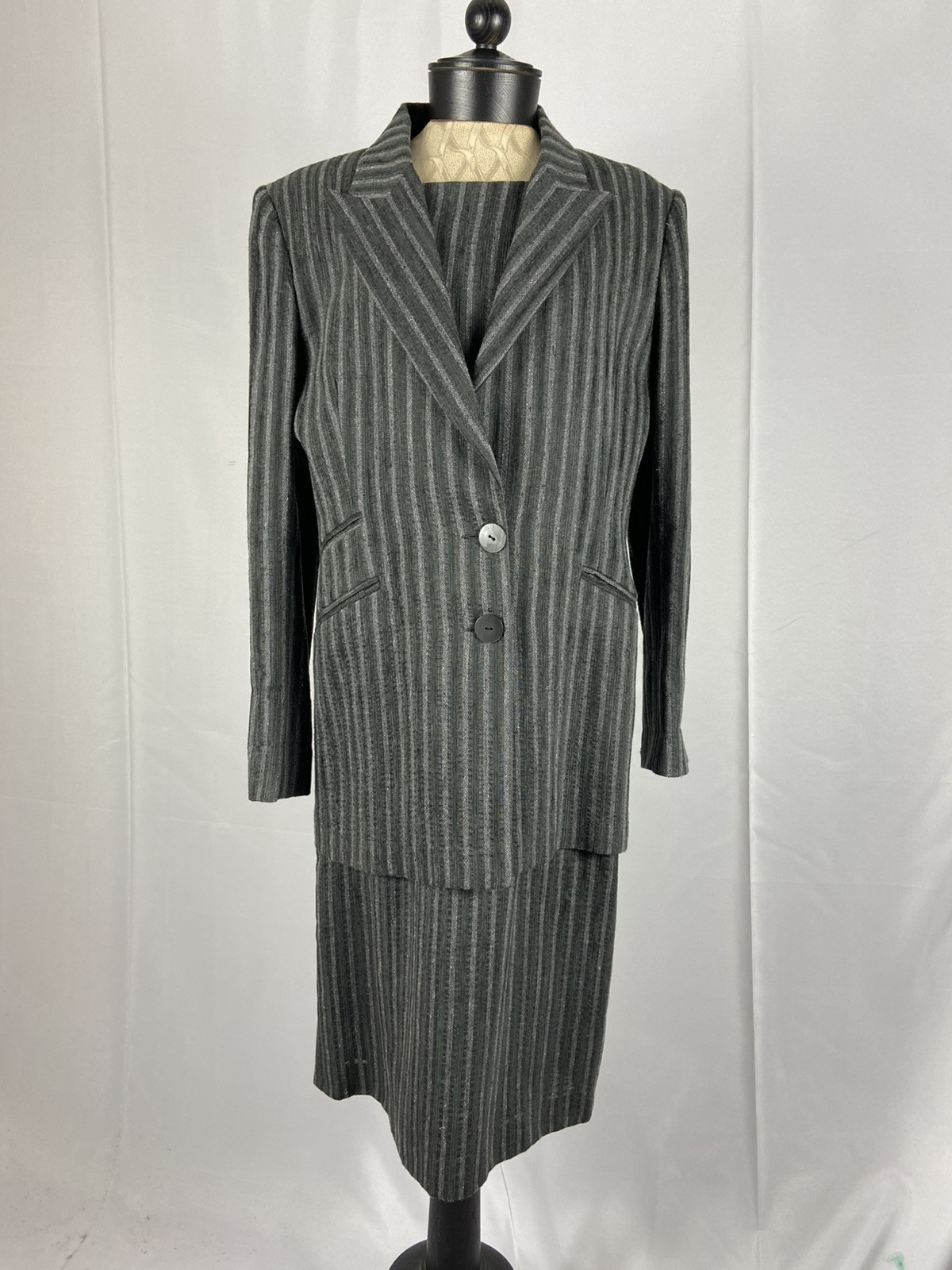 BENCIVENGA Couture Size 48 Gray Striped Wool Vintage Coat Dress