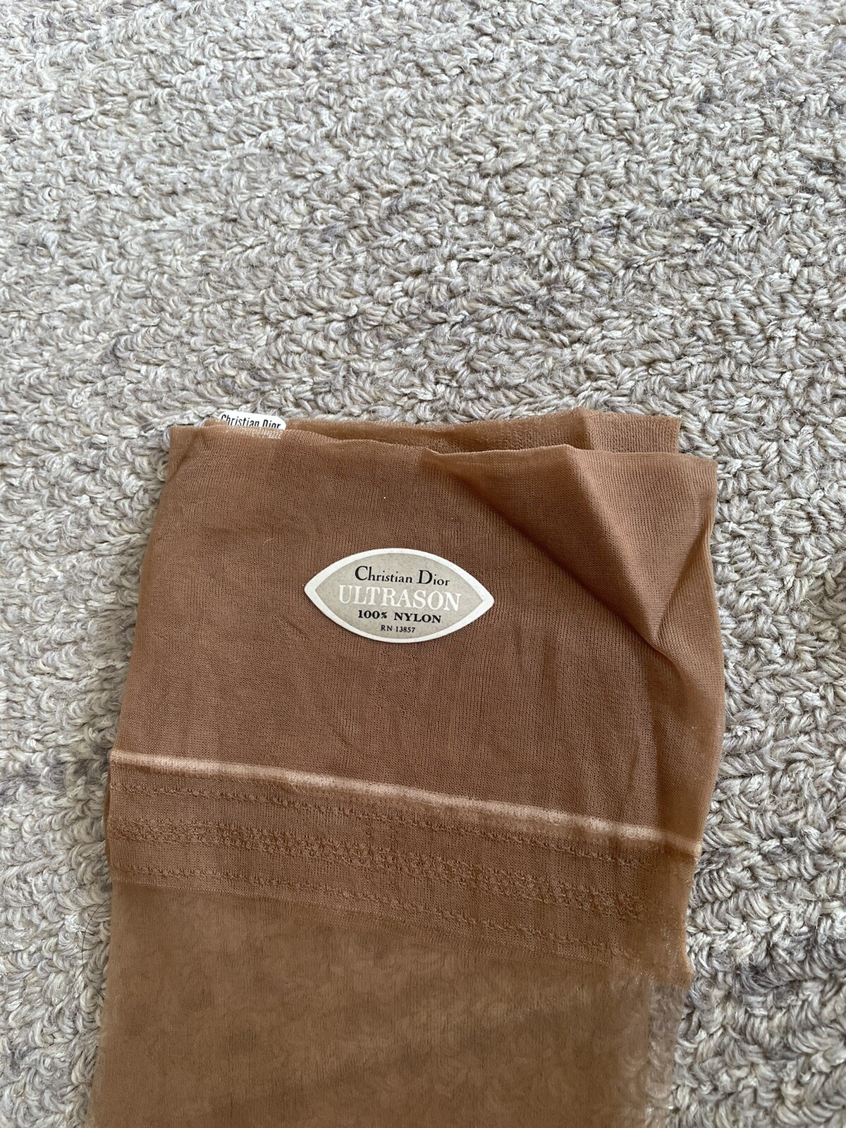 1 Pair Vintage Box Christian Dior garter stockings 9 1/2 Short French Beige Mesh
