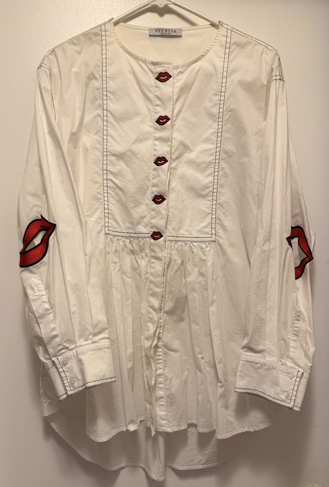 Vivetta Shirt Tunic Blouse Lips On Front & Elbows Italy 46/10 👄 Vintage Shirt