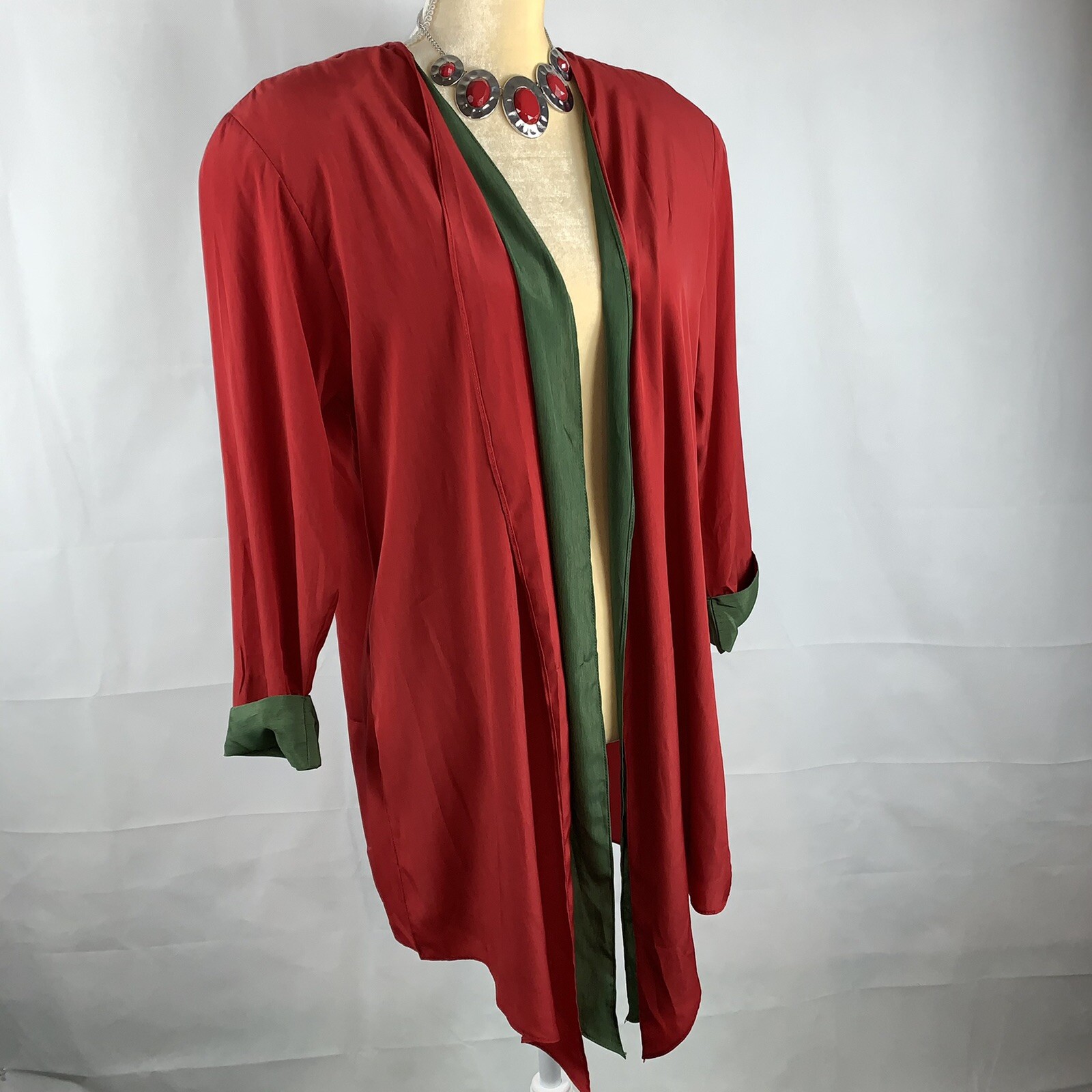 Vintage Jo Hardin Red And Green Open Asymmetrical Blazer Size 10