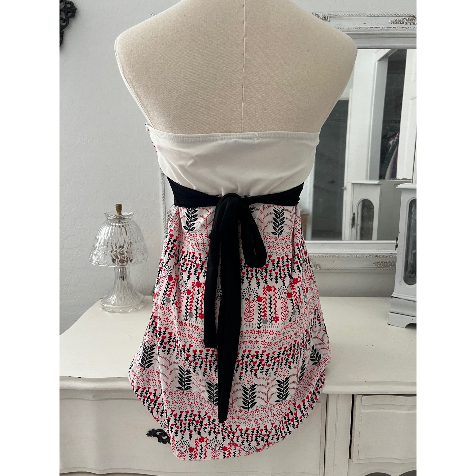 vintage charlotte russe patterned babydoll tube top with tie back