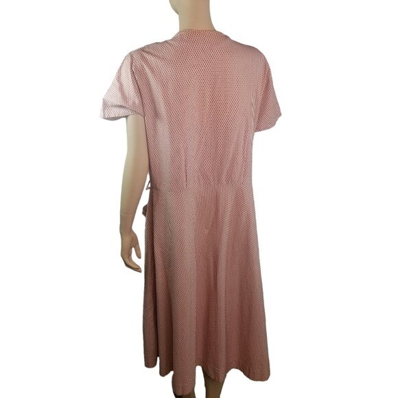 Vtg 40s red blue print button up day dress WWII era Victory Pinup VOLUP SIZING