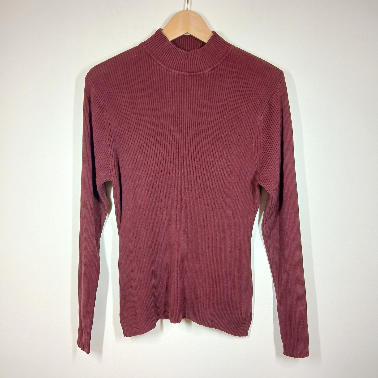Pendleton Sweater Women XL Burgundy 100% Silk Ribbed Mock Neck Preppy Vintage