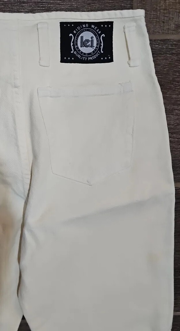Vintage “LEI Riding Wear”, size 11, women’s white jeans, 27×30.5 high waisted