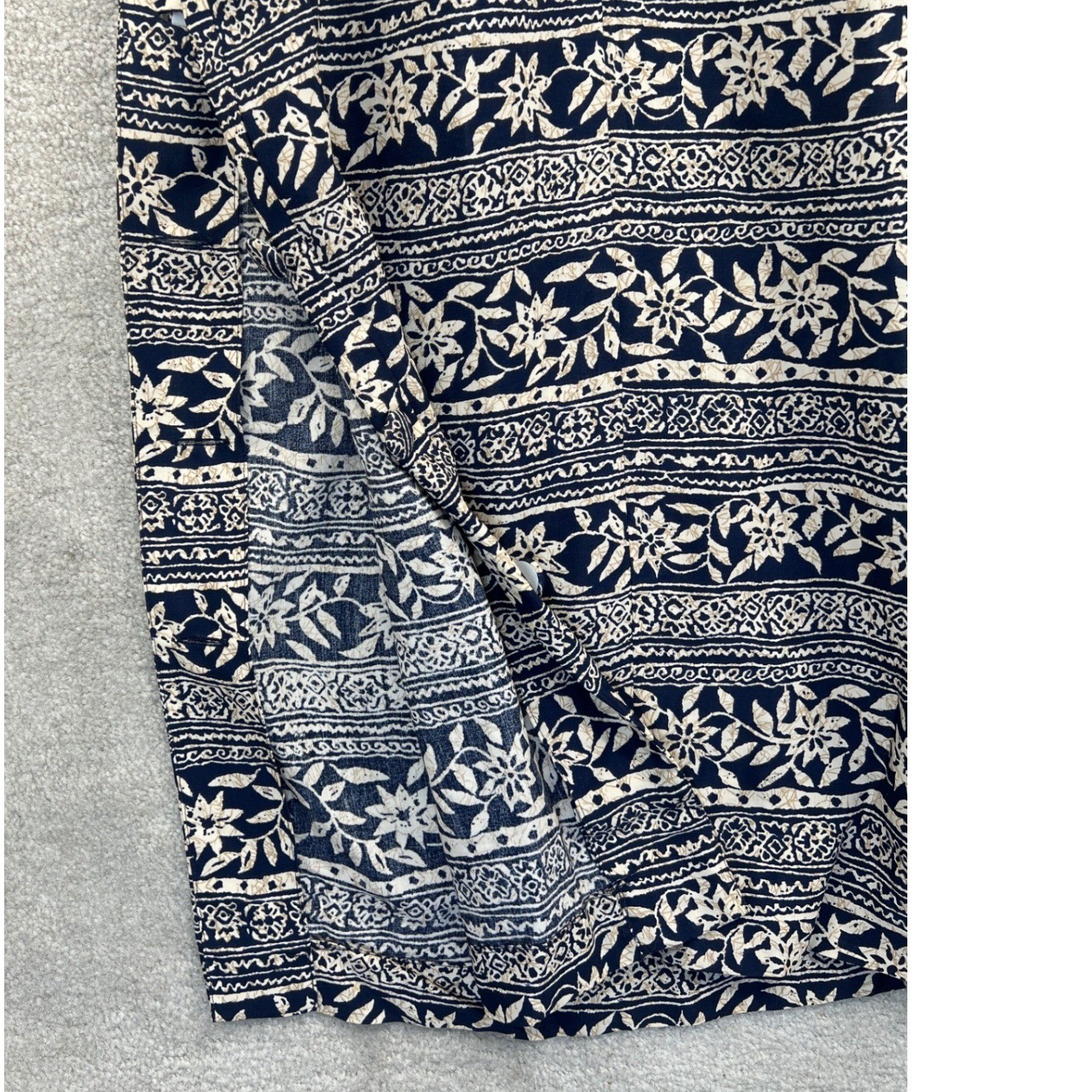 Vintage 90s Maggy London Side Button Maxi Sheath Dress Size 6 Navy Floral Batik
