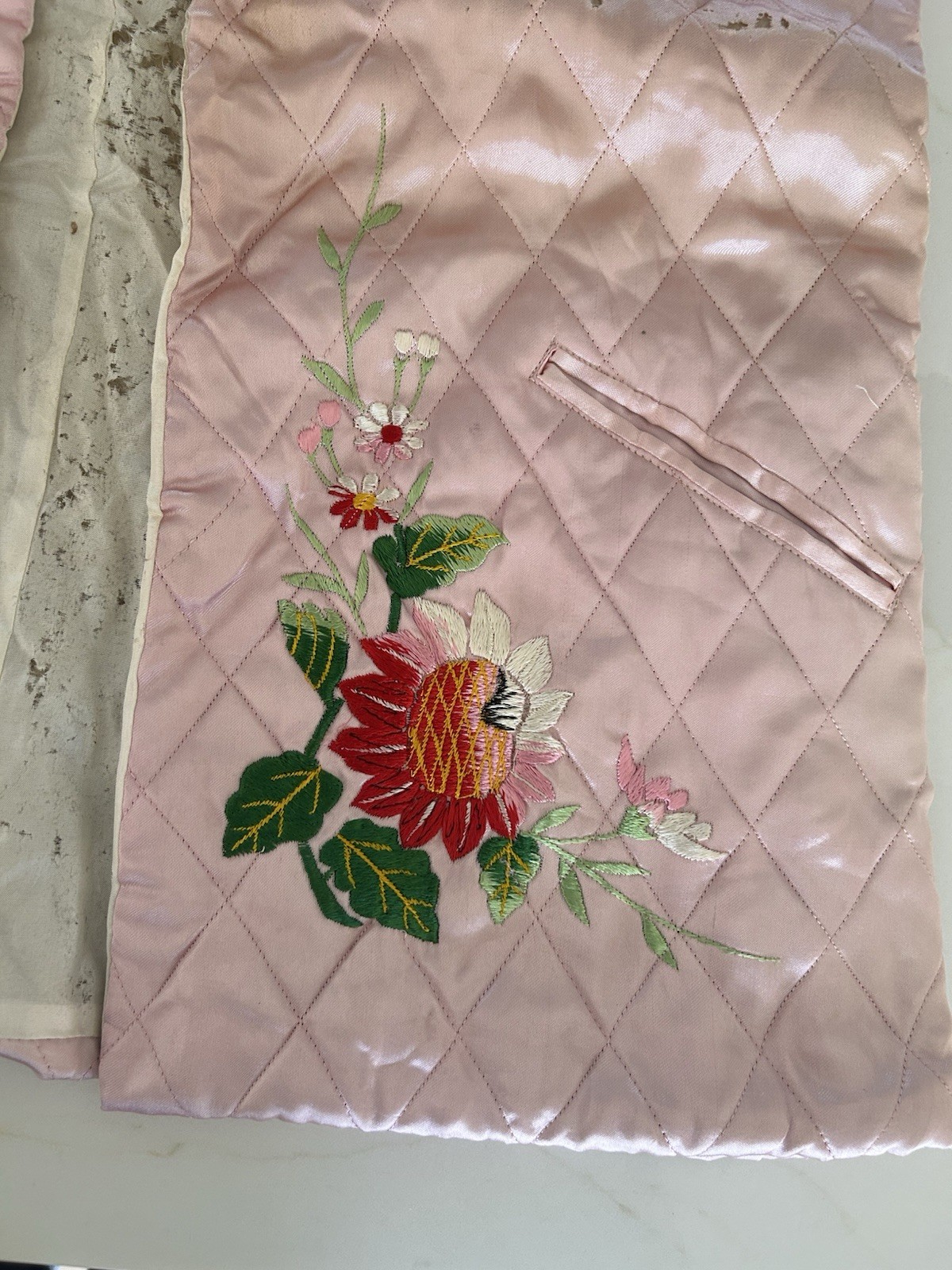 Vintage Japanese Quilted Jacket 1950’s Pink Floral Design See Photos Wear/tear