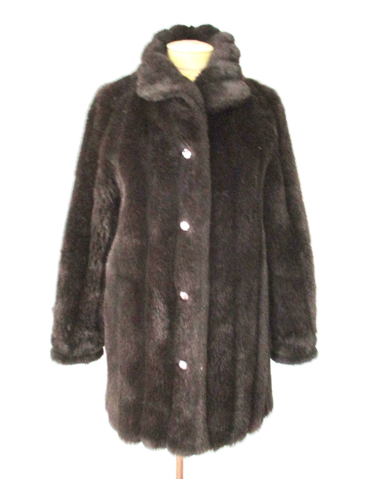 Vtg 50s 60s dark brown faux mink fur chubby stroller swing coat secretary 8