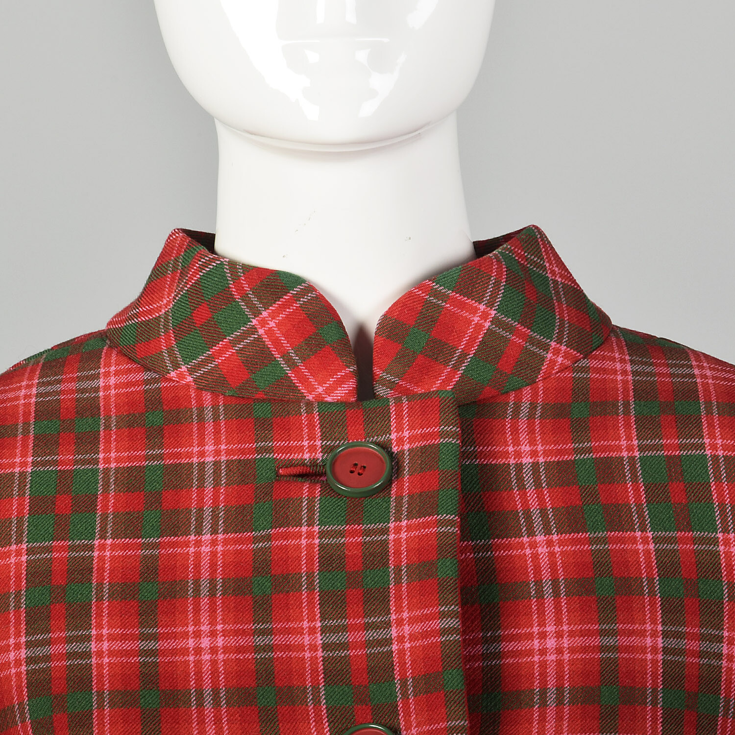 M Geoffrey Beene Red Swing Coat 1960s Green Plaid Heavyweight Jacket 60s VTG