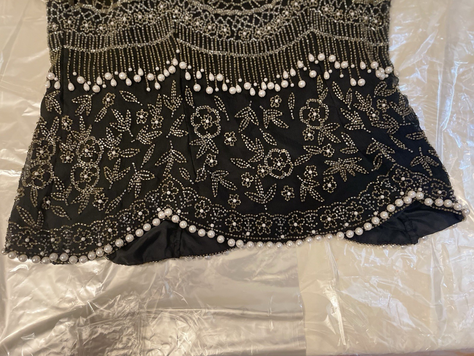 Vintage Patra Black Tie sequin beaded top. 100% Pure Silk. Women’s Size 8 NWOT