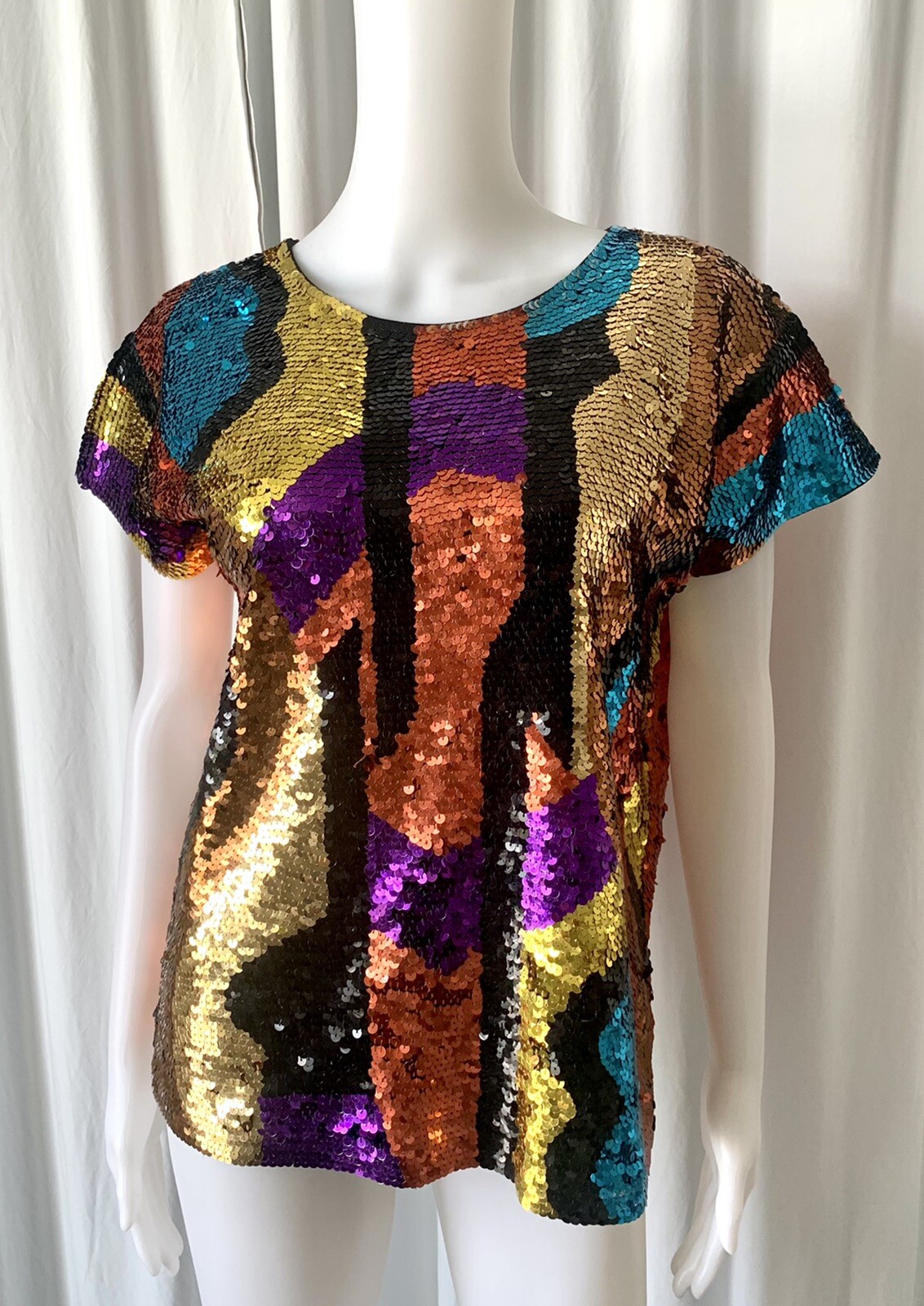 Vintage Cedars sequins abstract top disco S/M