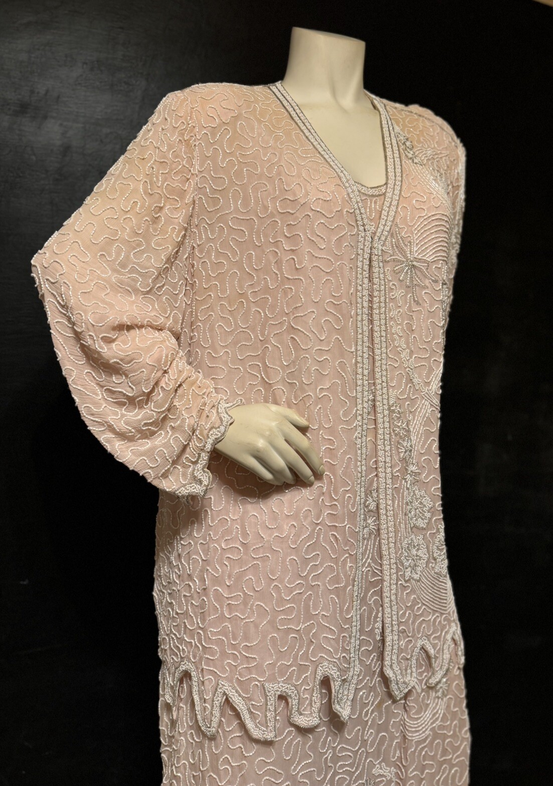 Vintage 80s Does 20s Judith Ann Creations Sequins Beaded Dress & Cocktail Jacket