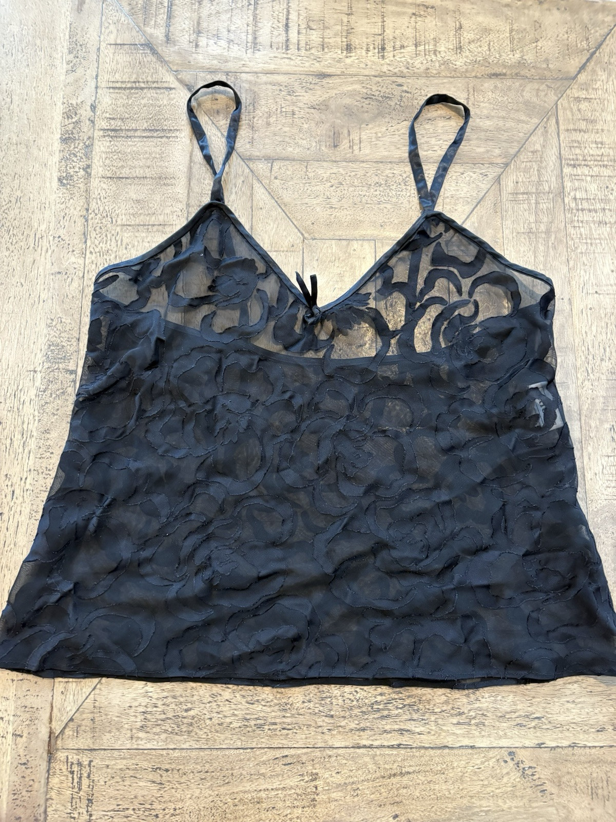 Vintage Natori Black Poly Rayon Camisole Teddy Size Small Sheer