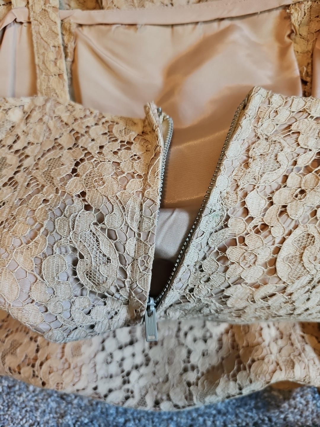 VINTAGE STRAP SWING Dress LACE JACKET Flare Tan Lace Lined Circle Skirt Zipper
