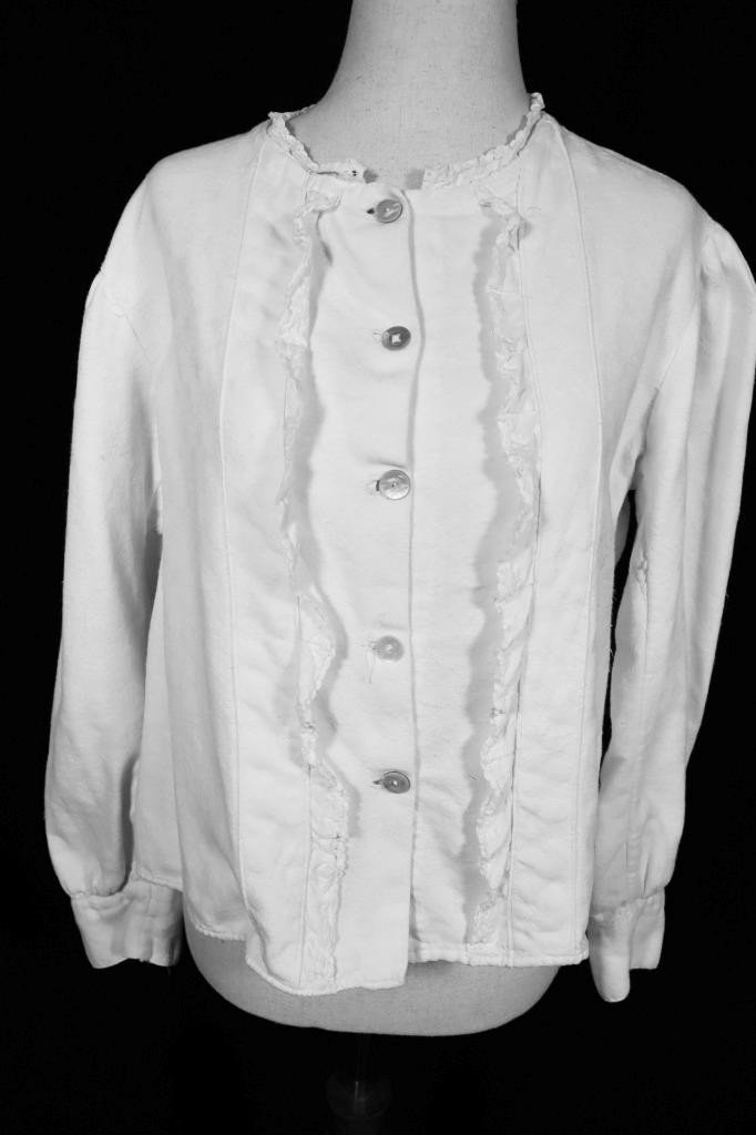 Antique French Edwardian White Cotton Flannel Lined Blouse Size Large