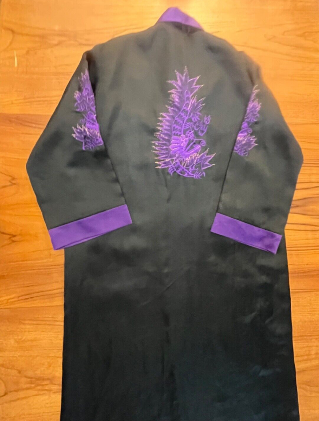 Reversible Purple and Black Vintage Silk (?) Dragon Robe “Darlene”