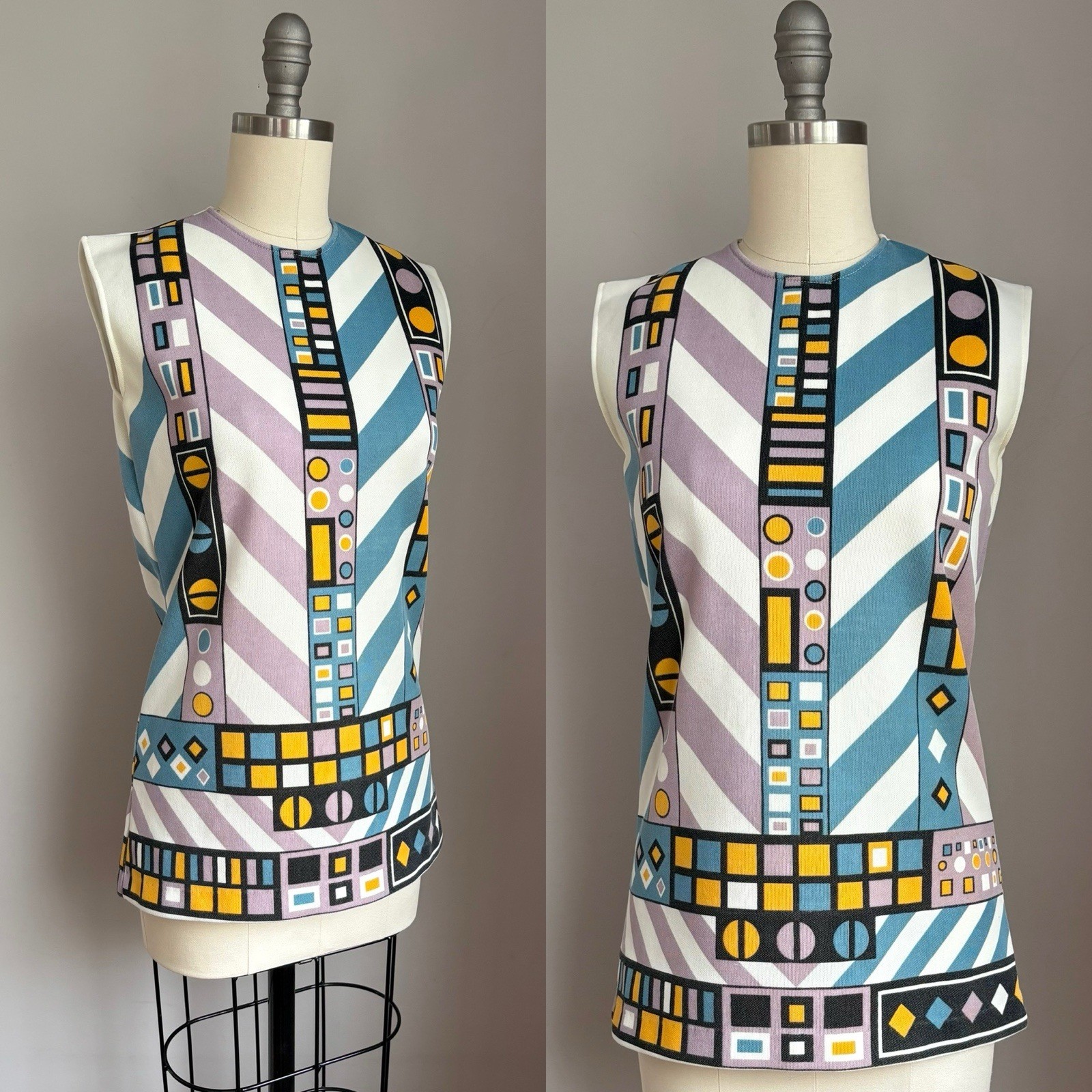 Vintage 1960’s Mod Mid Century Op Art Print Shirt Top XS Small