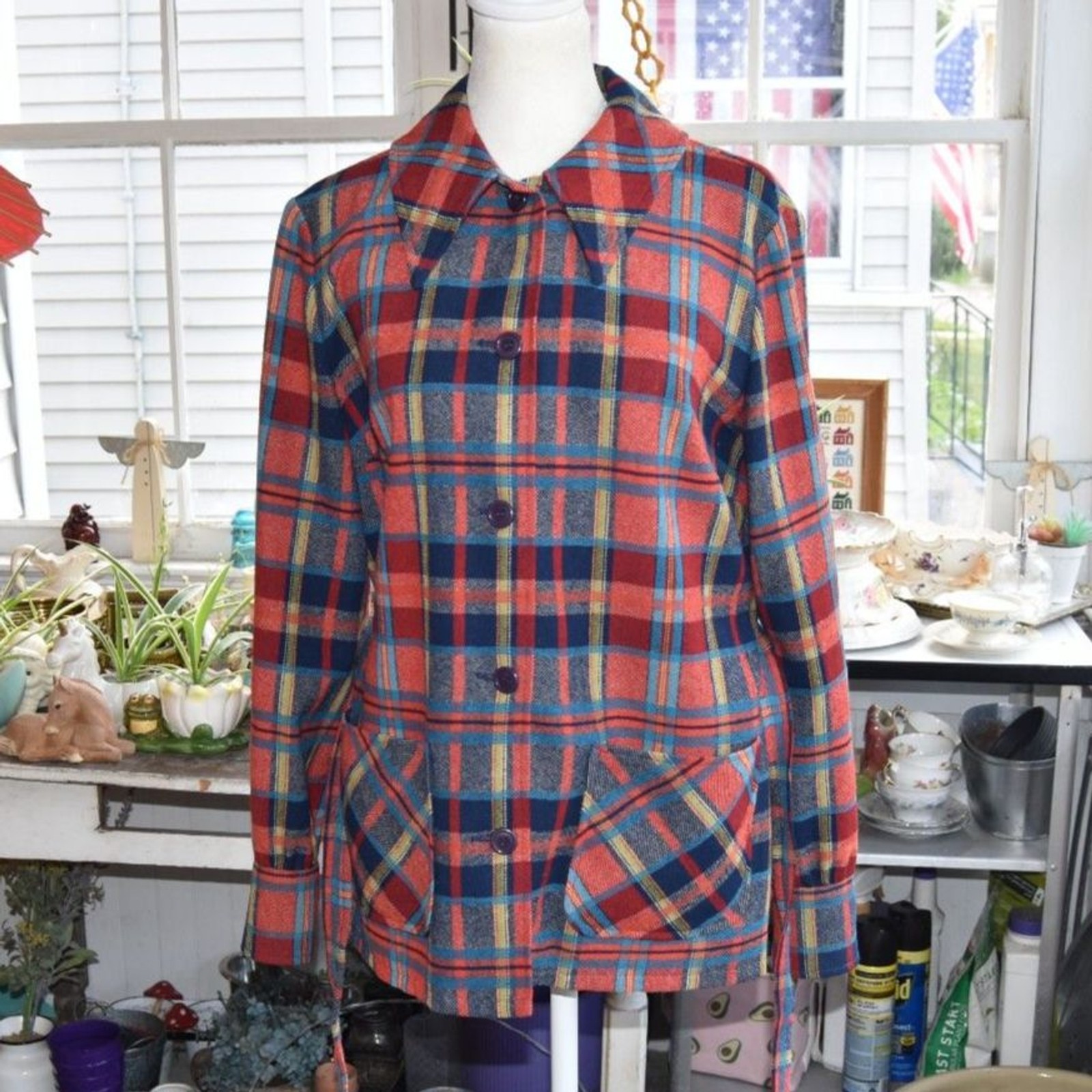 Vintage 60s-70s Pendleton Knockabouts Virgin Wool Plaid Belted Jacket Women’s M