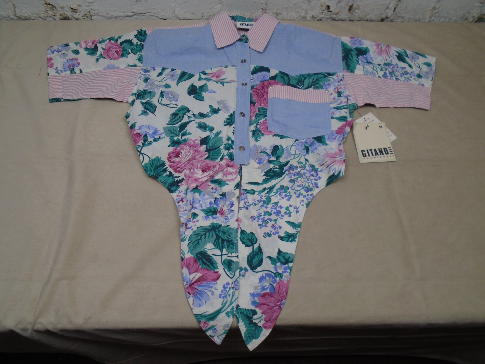VTG Gitano Womens Top M Floral Button Up Crop Tie Western Rodeo Cowgirl 90s NWT!