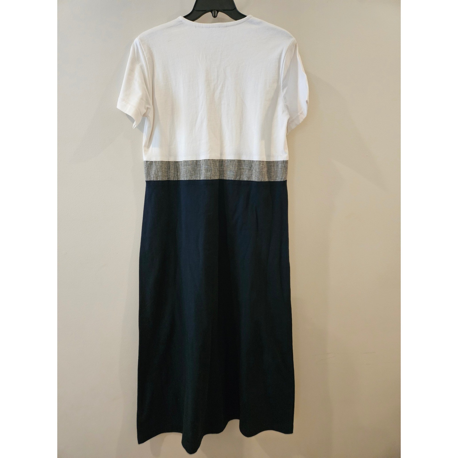 Womens 90s Colorblock Button Front Maxi Dress Linen Blend Houndstooth Small PS