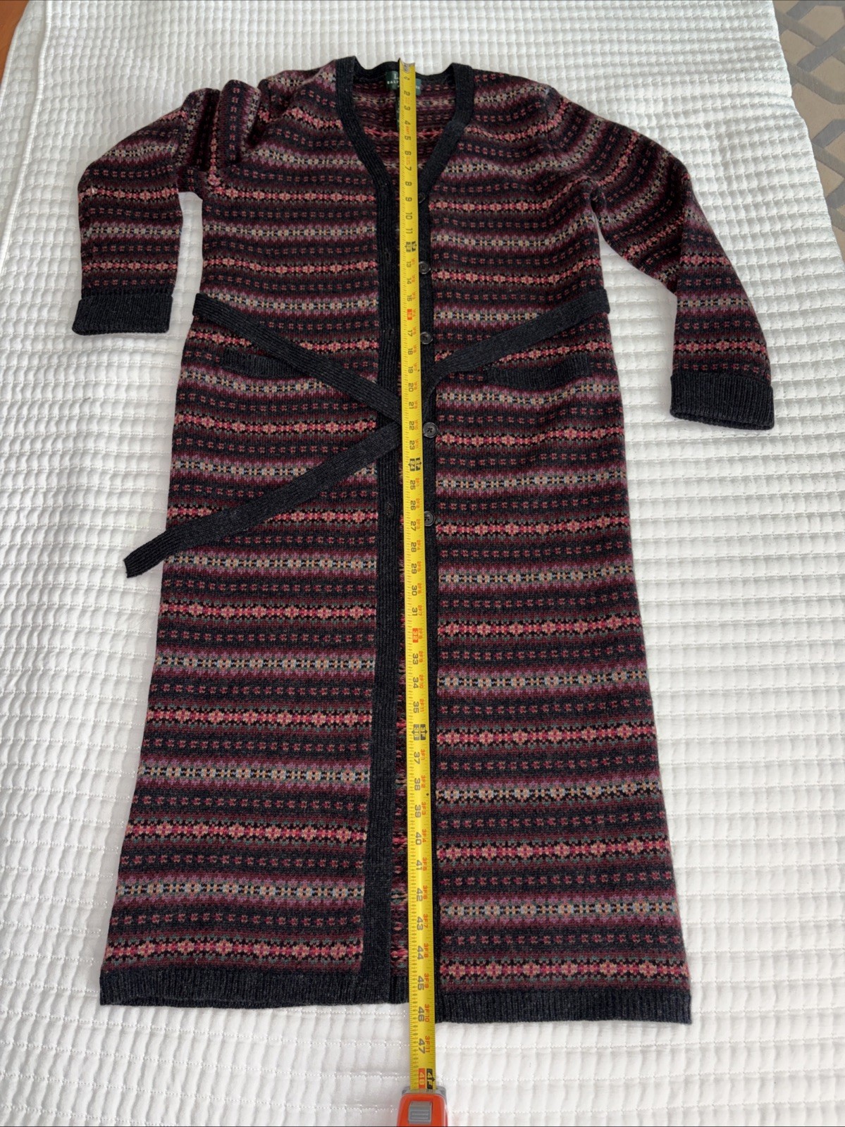 VTG. Ralph Lauren 100% Lambswool Fair Isle Sweater Cardigan Coat Size Petite MED