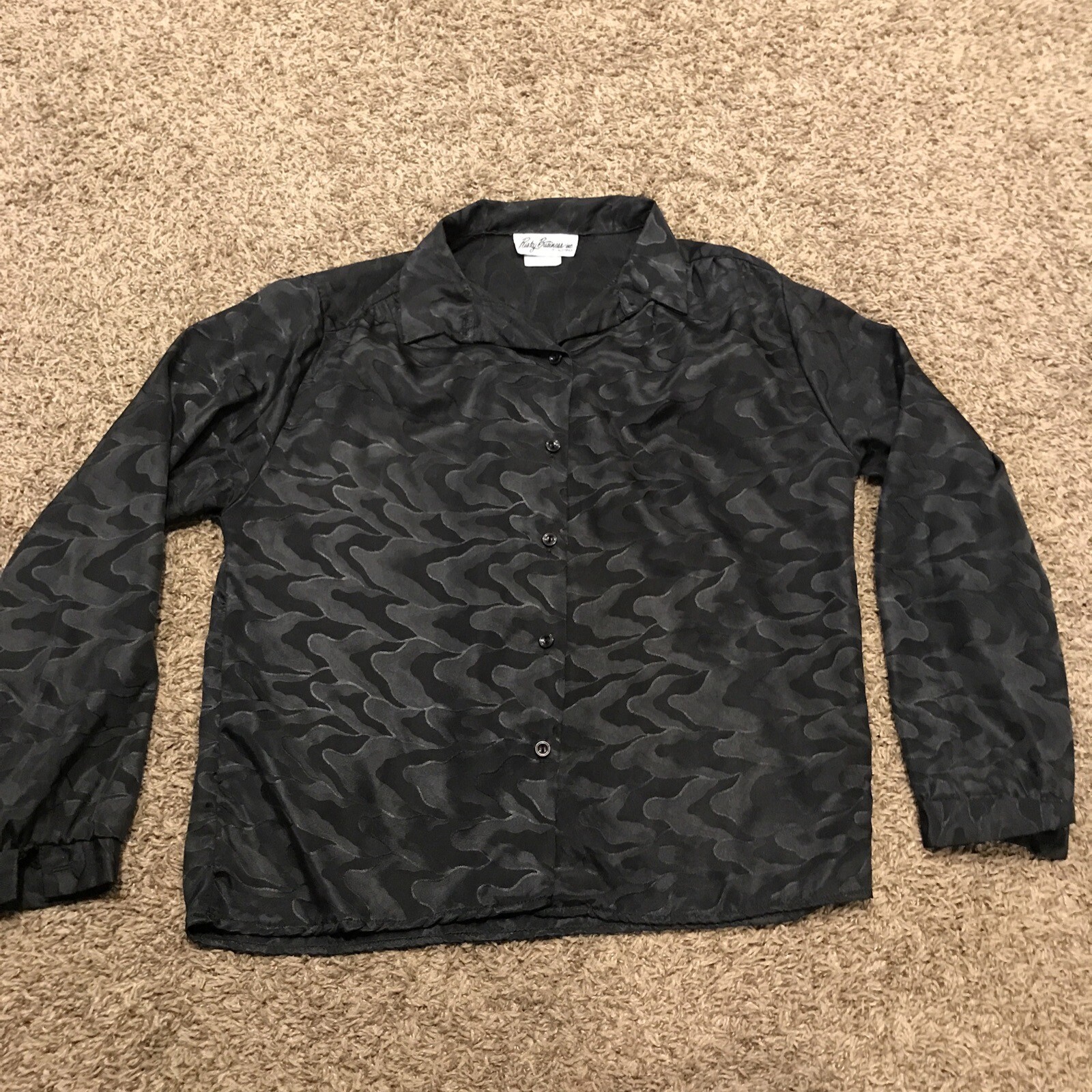 vintage Risky Business inc. button up shirt Black top Polyester M A2