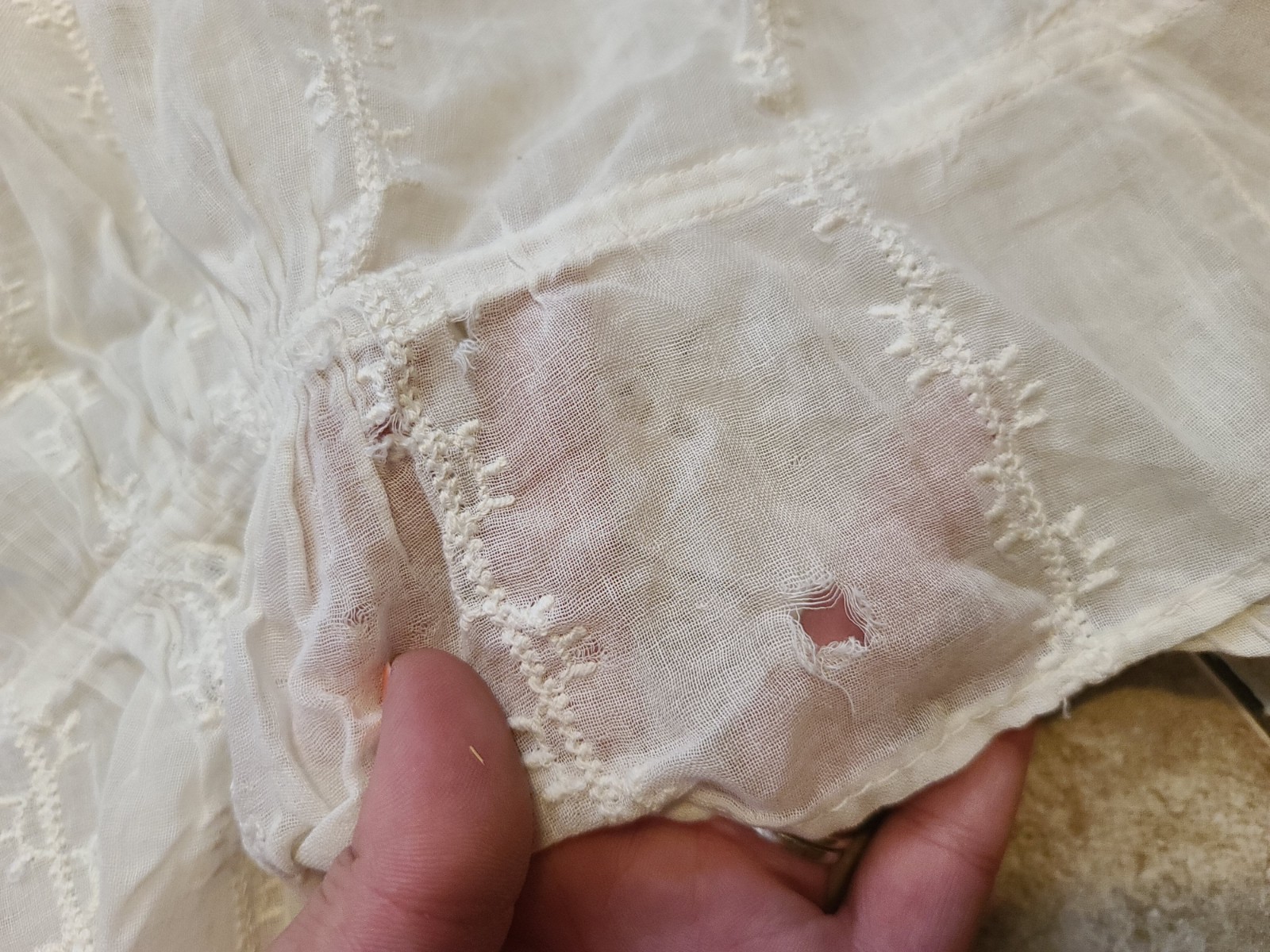 Antique Edwardian Sheer Lacy Dressing Night Gown Shirt Blouse Prarie Wedding S