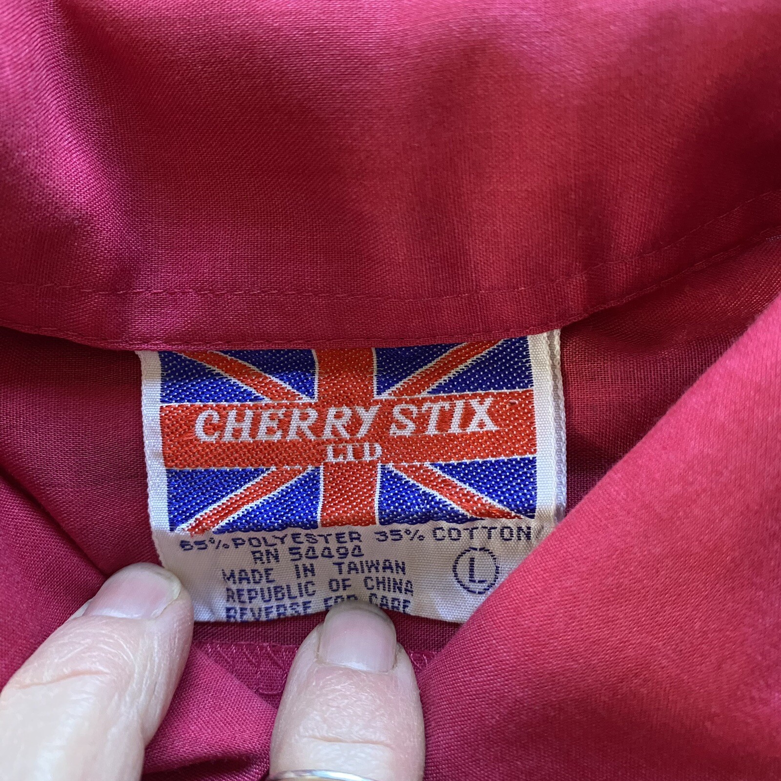 Vintage Cherry Stix Pink Button Down Blouse. Pockets. Size Large. Polycotton.