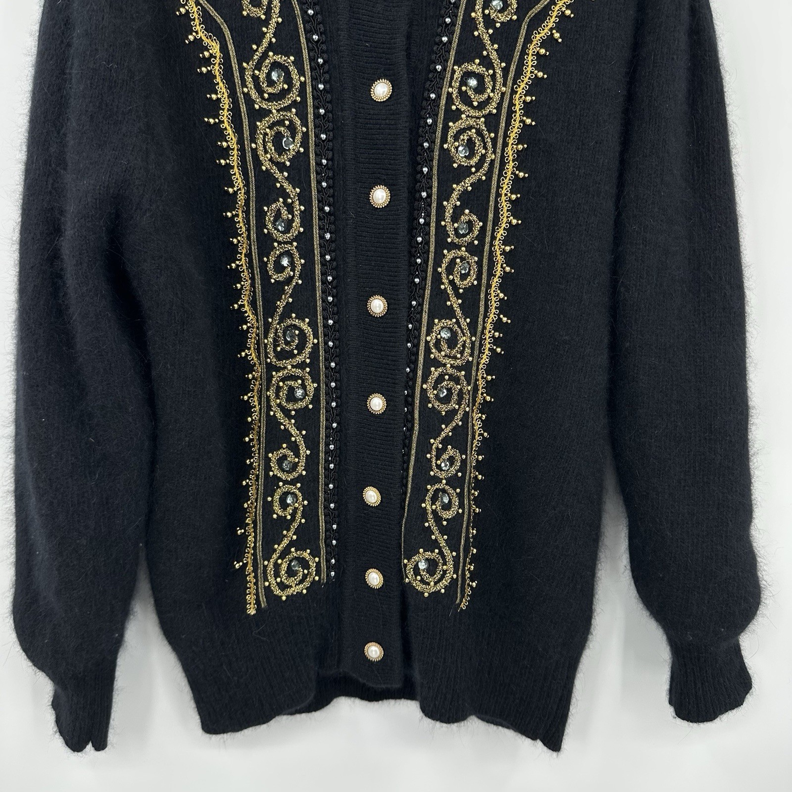 VINTAGE angora lambswool embellised cardigan sweater MEDIUM beaded old money